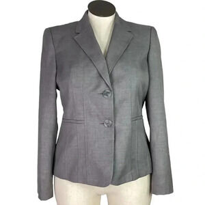 Kasper Women 14 2 Button Suit Jacket Blazer Gray Long Sleeves Pockets Office